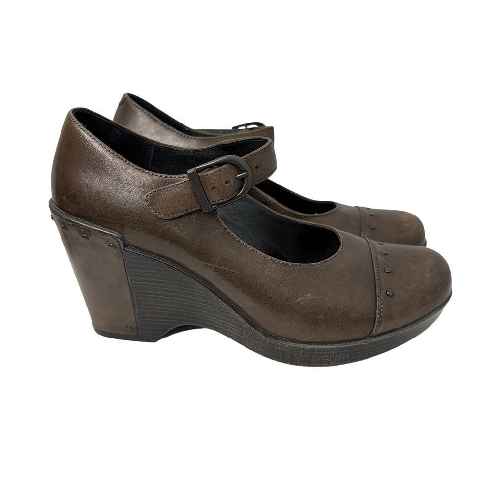 Dansko Shoes Womens Size 10 Fanny Mary Jane Brown Leather Wedge Studded 40